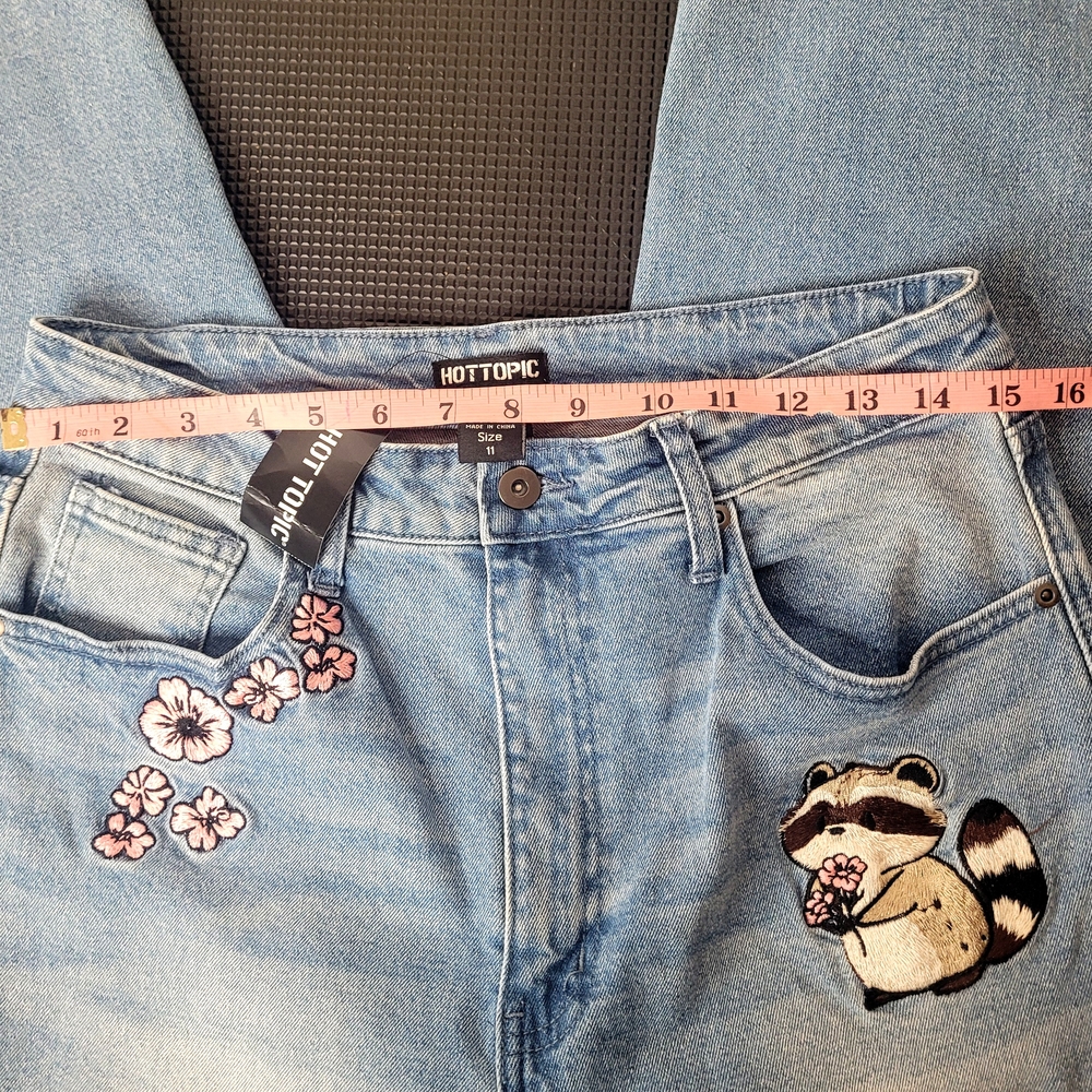 Hot Topic Blue Jeans with Raccoon and Floral Embroidery - Picture 8 of 9